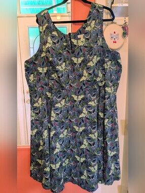 Sleeveless Pin'up Dress Moth Print 4XL Cotton LIKE NEW